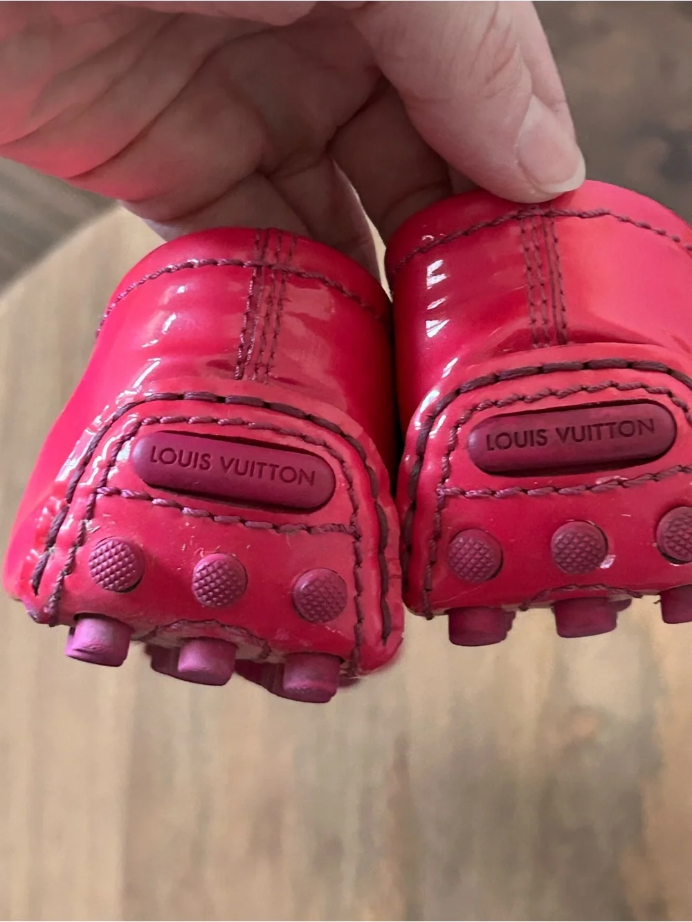 Louis Vuitton Hot Pink Patent Ballet Flats with Gold LV Accent